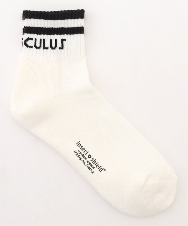 PW CIRCULUS 【虫よけ加工】【MEN】ラインソックス ショート丈  ゴルフ ホワイト系