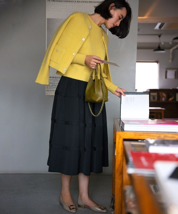 組曲 フリルタフタ フレアスカート ブラック系