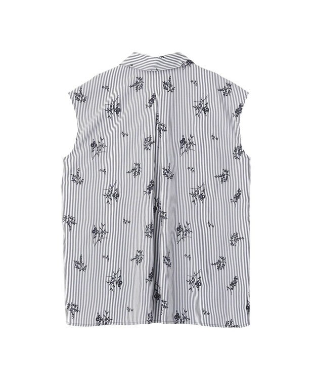 YECCA VECCA ストライプ柄フラワー刺繍シャツ Navy