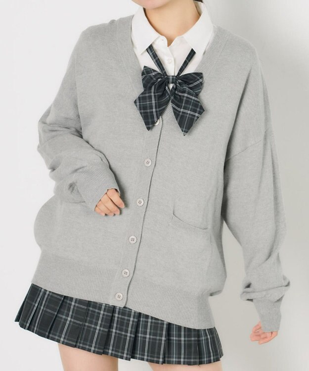 WEGO 【SCHOOL ITEM】ハイゲージスクールカーディガン 杢グレー