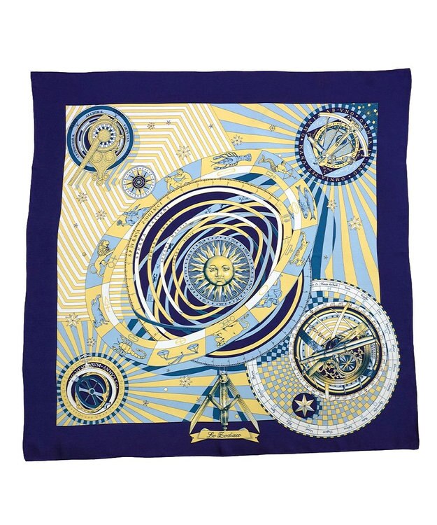 Marca ＜春の新色！＞【Marcaオリジナル】12宮   大判 シルクツイル スカーフ ネイビー