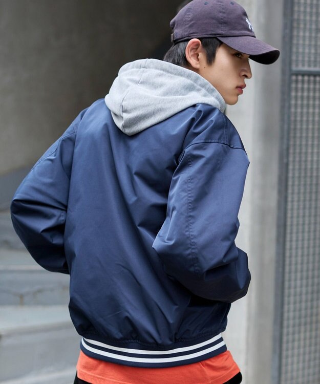 WEGO 【ユニセックス着用ITEM】2WAYフードワッペンスタジャン ネイビー