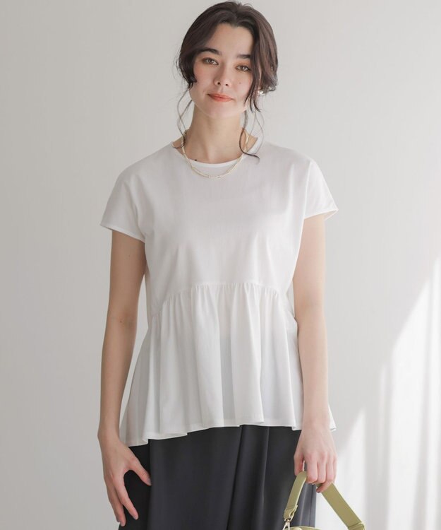 組曲 【WEB限定】トリコットジャージー ペプラムカットソー ホワイト系
