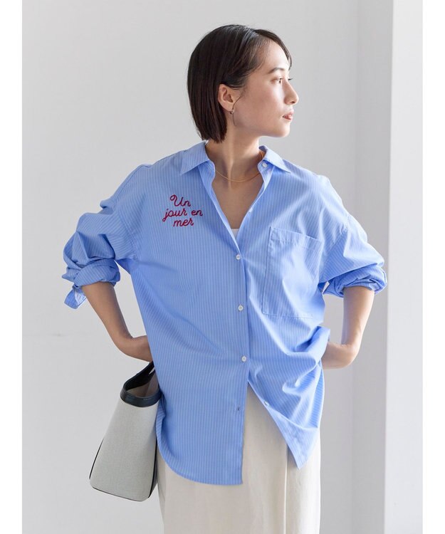 Te chichi ポイント刺繍シャツ ストライプ