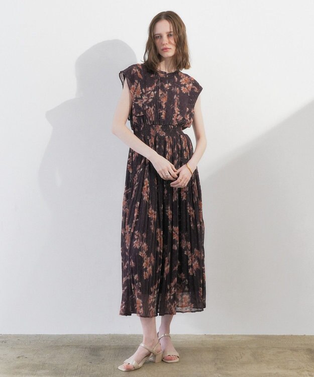 YECCA VECCA ぼかし柄プリーツワンピース Brown