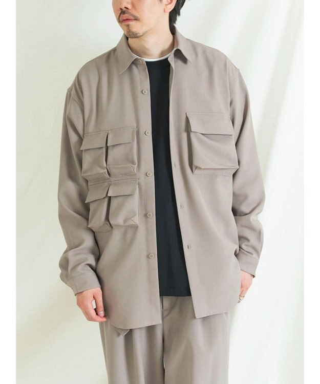 CRAFT STANDARD BOUTIQUE ポリエステルツイルポケッタブルシャツ Gray Beige