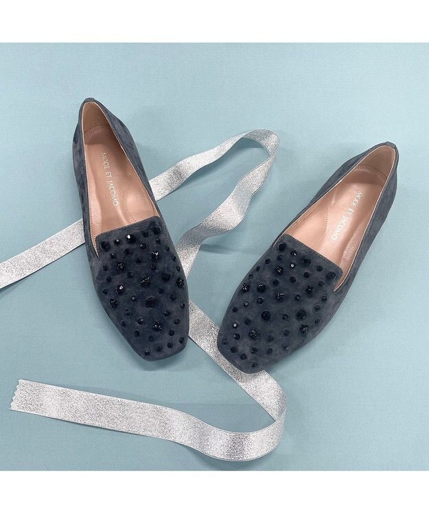 MODE ET JACOMO <MODE ET JACOMO>【軽量】ラインストーンスクエアトゥスリッポン グレースエード