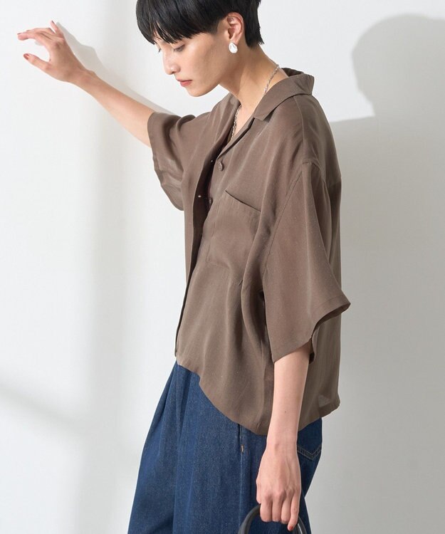 AMERICAN HOLIC 接触冷感シアー開襟半袖シャツ Mocha