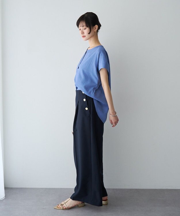 YECCA VECCA 【マシンウォッシャブル】サラサラスキッパーブラウス Blue