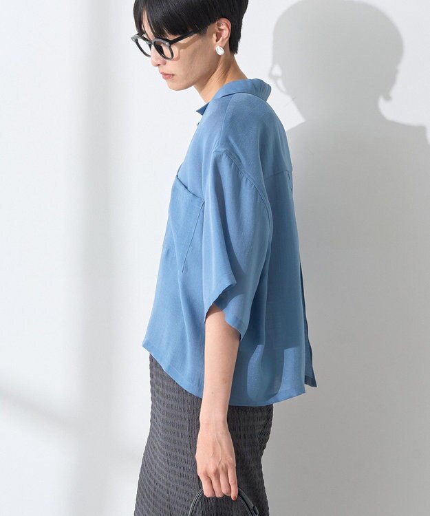 AMERICAN HOLIC 接触冷感シアー開襟半袖シャツ Blue