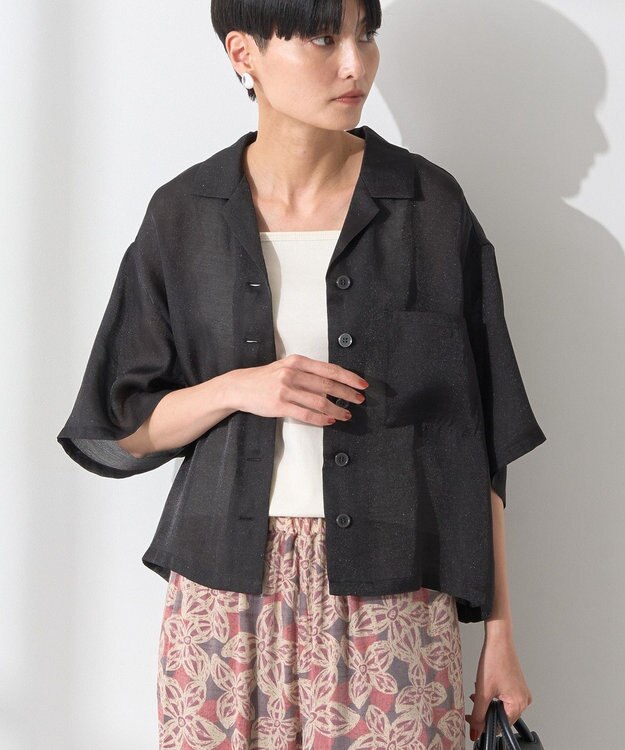 AMERICAN HOLIC 接触冷感シアー開襟半袖シャツ Black