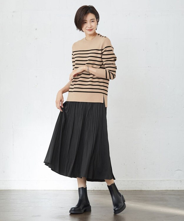 J.PRESS LADIES 【洗える】ミラノリブバスクボーダー ニット ベージュ系1