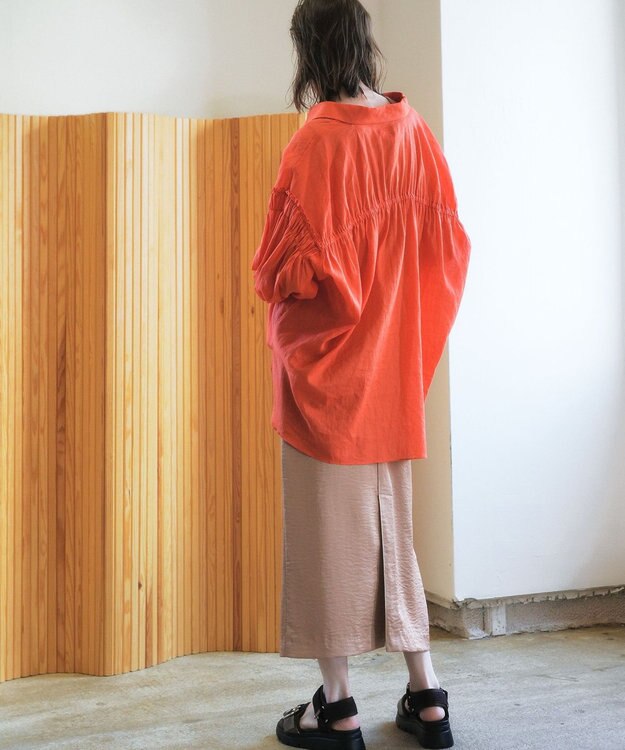 YECCA VECCA 綿麻シアーボリュームギャザーシャツ Orange