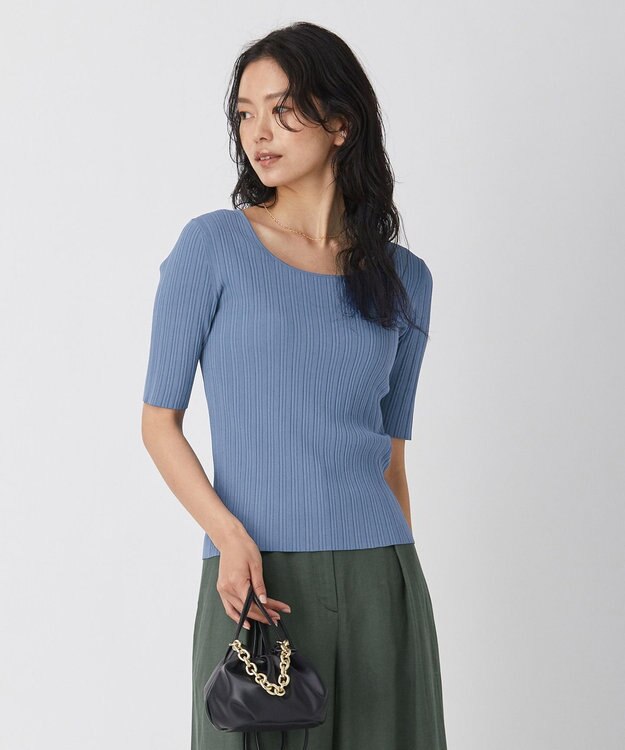 ICB L 【新色追加・洗える】シンセティックハイゲージ 5分袖リブニット スマルトブルー系