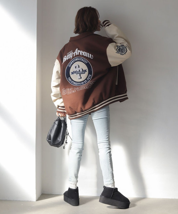 WEGO 【25年秋冬新作/ユニセックス着用ITEM/SMLサイズ展開】メルトンワッペンスタジャン ブラウン