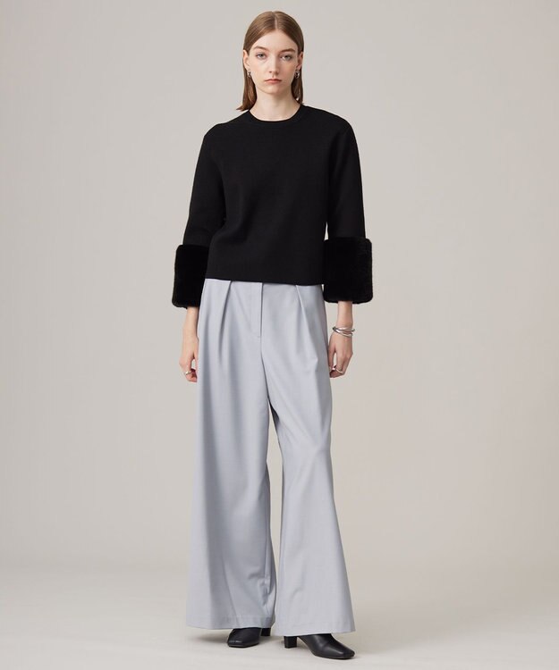 ICB 【洗える】 ウールヴィスコースストレッチ タックパンツ ライトグレー系