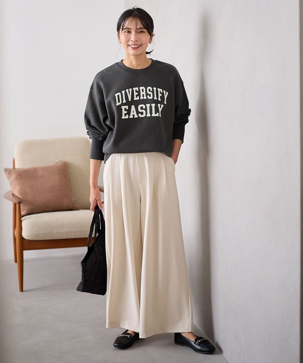 ANY 【洗濯機可】裏起毛スウェットロゴプルオーバー チャコール