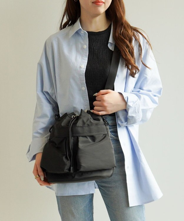 ACE BAGS & LUGGAGE JEWELNA by Jewelna Rose ナイロン巾着バッグ 16201 軽量 2WAY ハンドバッグ ショルダーバッグ ブラック