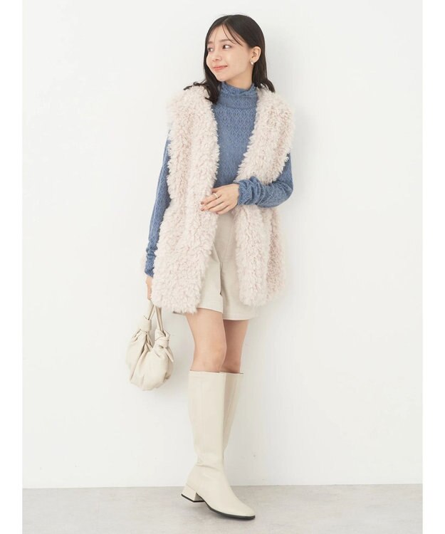 earth music&ecology 起毛レースハイネックインナー Blue