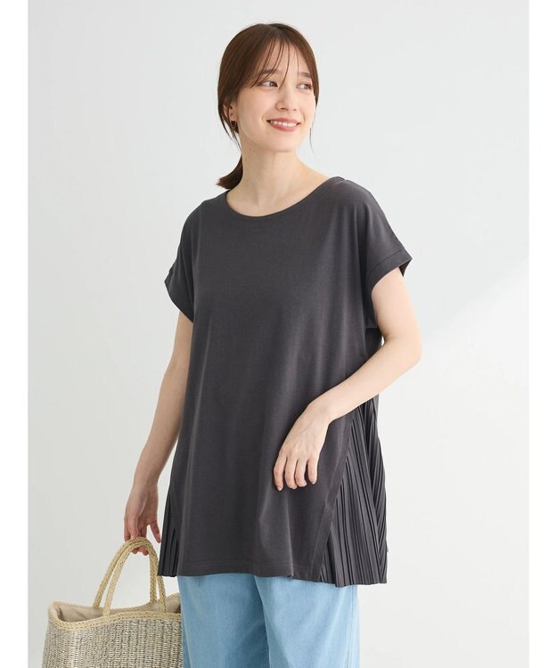 Green Parks 脇プリーツドッキングチュニック Charcoal Gray