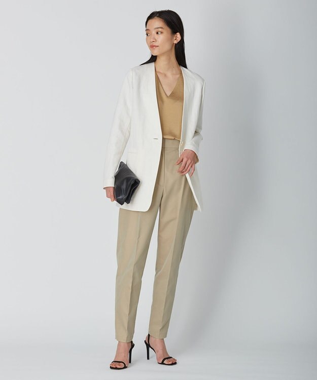 ICB 【吸水速乾機能付き】ペーパーコットンリネンツイル　ノーカラージャケット エクリュ系