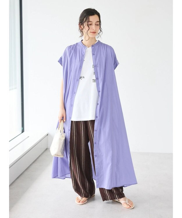 CRAFT STANDARD BOUTIQUE インド綿バンドカラーワンピース Lavender