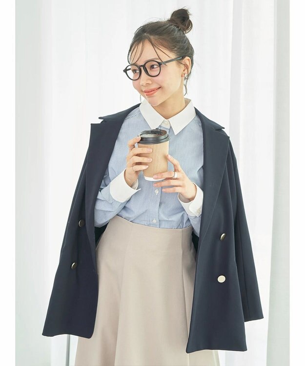 earth music&ecology クレリックシャツ Stripe