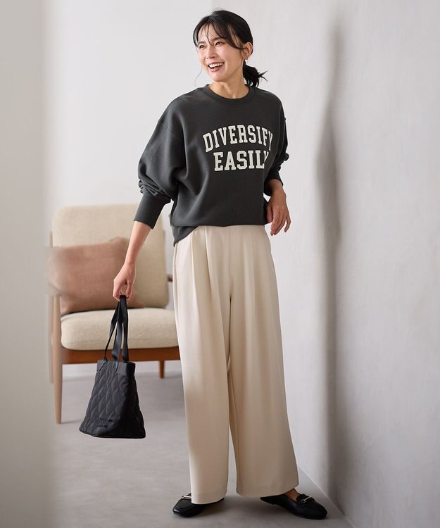 ANY 【洗濯機可】裏起毛スウェットロゴプルオーバー チャコール