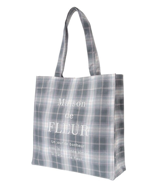 Maison de FLEUR ブランドロゴ刺繍チェックスクエアトート Gray