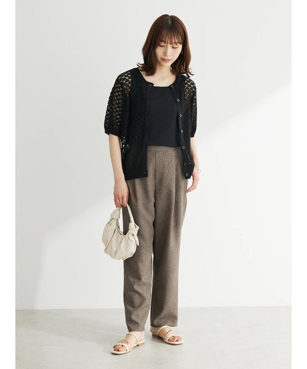 Green Parks 麻調ストレートパンツ Brown