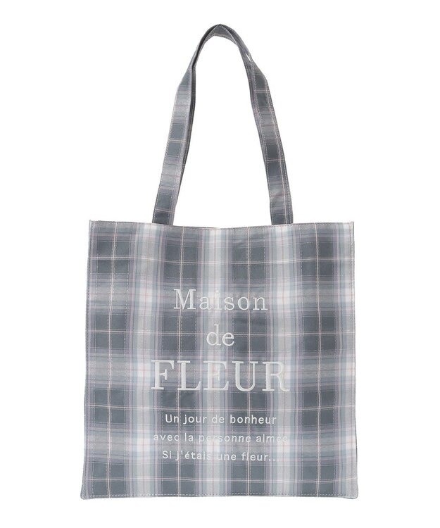 Maison de FLEUR ブランドロゴ刺繍チェックスクエアトート Gray