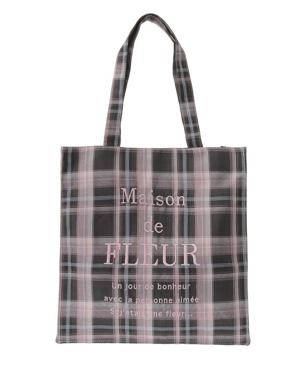 Maison de FLEUR ブランドロゴ刺繍チェックスクエアトート Brown