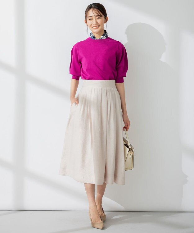 組曲 【セットアップ対応・ウエストゴム仕様】ニュアンスシフォン スカート ベージュ系