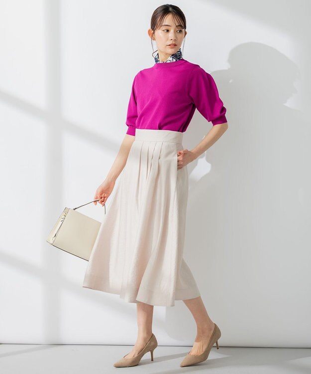 組曲 【セットアップ対応・ウエストゴム仕様】ニュアンスシフォン スカート ベージュ系