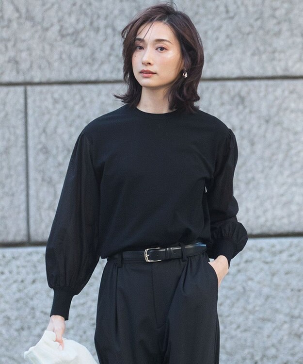 23区 L 【洗える】コンフォートストレッチ パフスリーブ ニット ブラック系