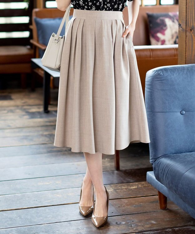 Tiaclasse 【洗える】体型カバーも叶う麻調フレアタックスカート モカ