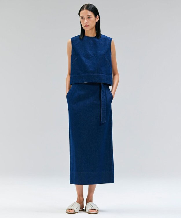 BEIGE， 【洗える・Oggi ８月号掲載】NAVIGLIO / ベルト付きハイウエストデニムスカート Indigo