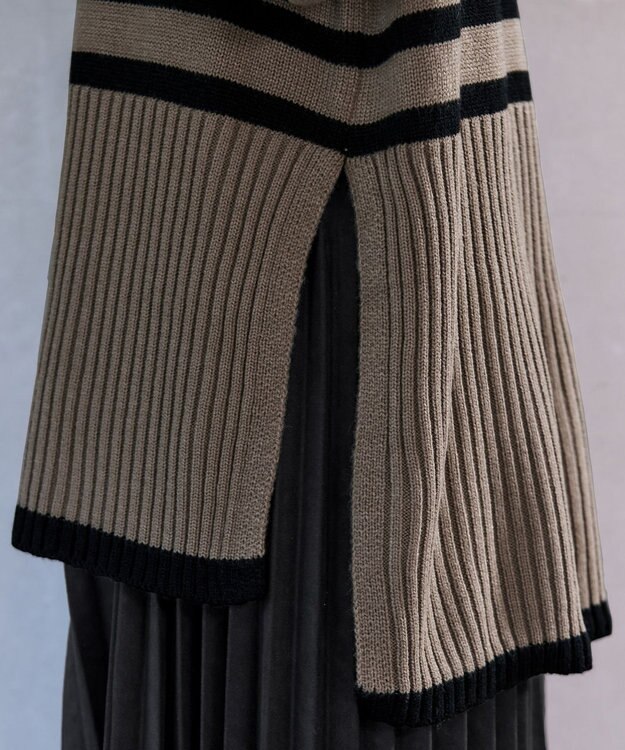 Tiaclasse 【洗える】ハイネックボーダープルオーバー グレージュ