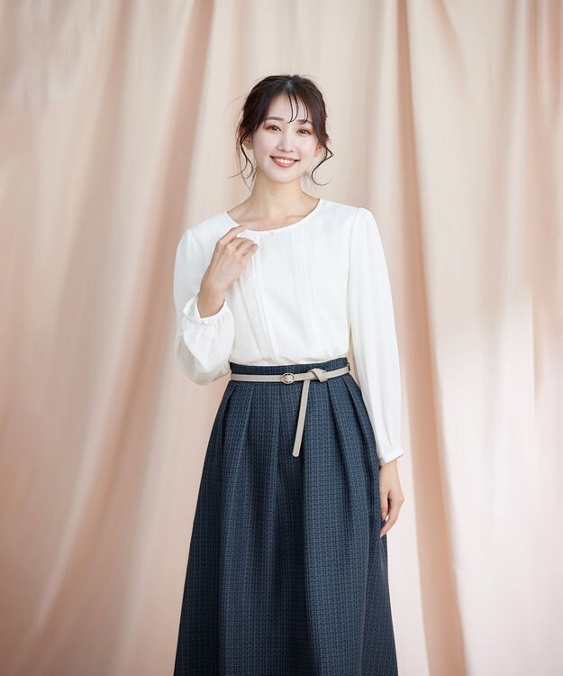 Tiaclasse フレアツイードスカート ネイビー