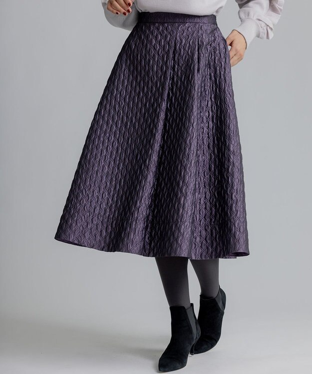 組曲 ジオメトリックフラワージャガード フレアスカート ローズパープル系