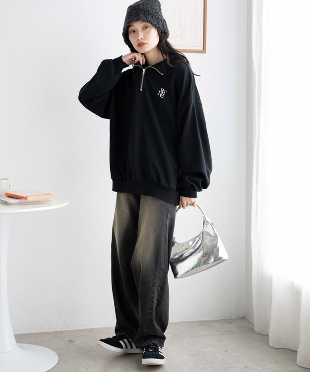 WEGO ハーフジップBIGスウェット ブラック