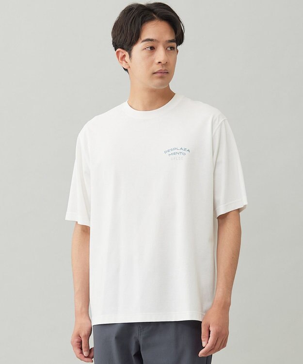 UNFILO MENS スマートストレッチ PHOTO TEE オフホワイト×ブルー