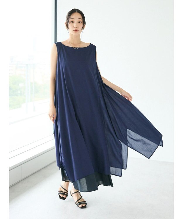 CRAFT STANDARD BOUTIQUE インド綿混フレアワンピース Navy