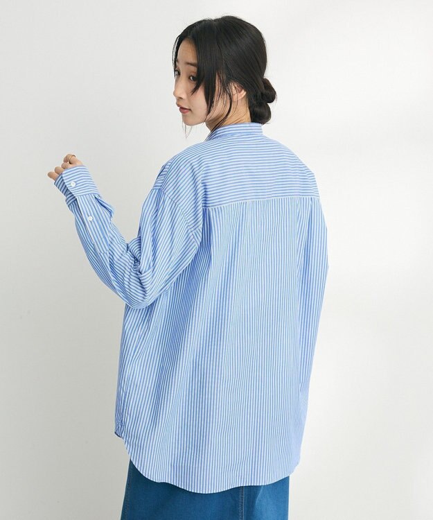 CRAFT STANDARD BOUTIQUE 【追加】バンドカラーシャツ ストライプブルー