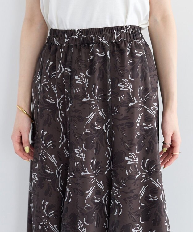 YECCA VECCA ボタニカル柄シアーロングスカート Charcoal Gray