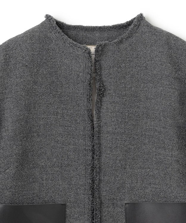 BEIGE， MILLAM / フェイクレザーパッチツイードジャケット Md Gray