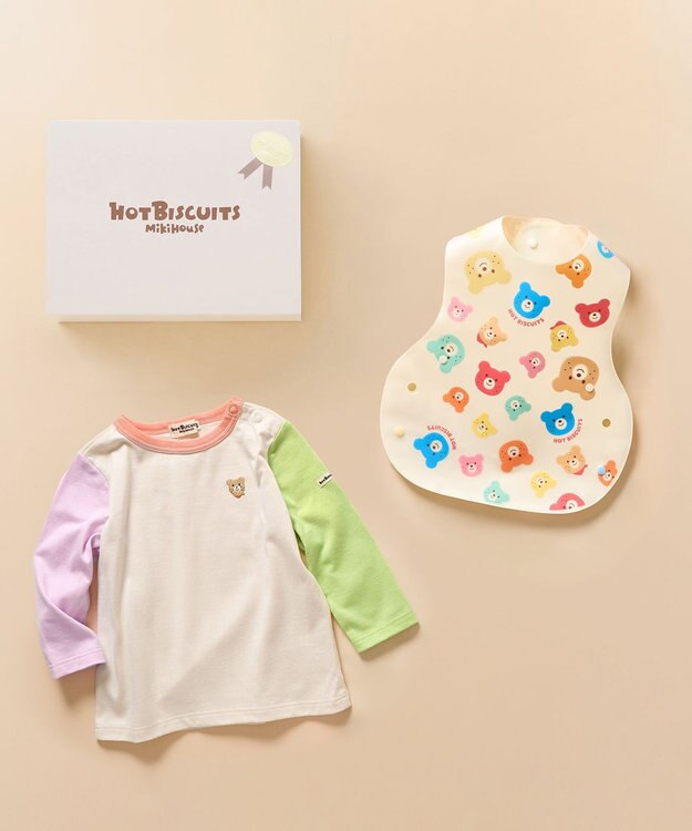 MIKI HOUSE HOT BISCUITS 長袖Tシャツ＆お食事スタイセット【BOX付き】 白