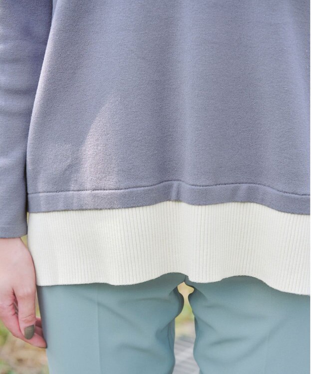 Tiaclasse 【洗える】重ね着風配色ニットチュニック ブルー