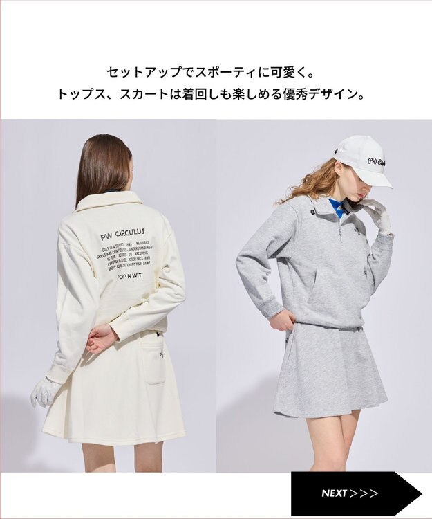PW CIRCULUS 【WOMEN】ハーフジップ 裏毛スウェットトップス ゴルフウェア レディース アイボリー系
