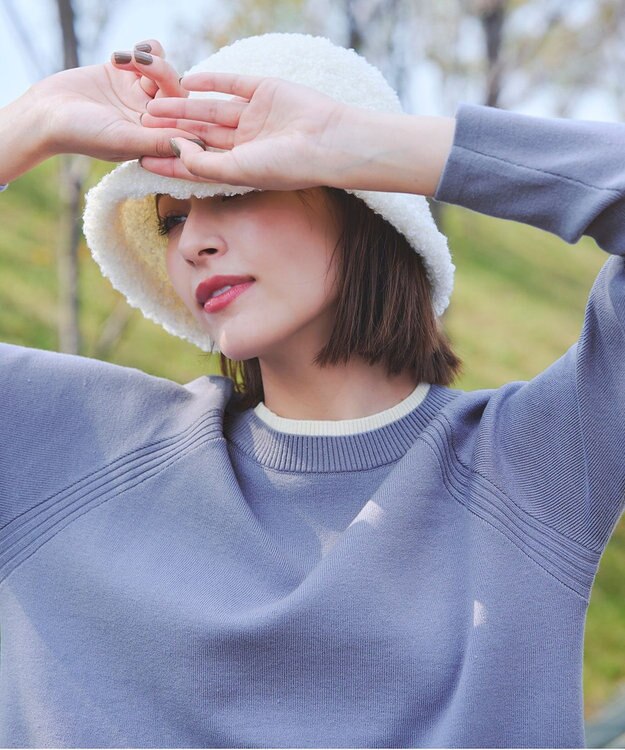 Tiaclasse 【洗える】重ね着風配色ニットチュニック ブルー